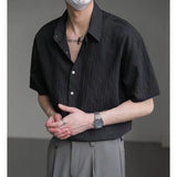 Riolio  Men's Black Textured Short Sleeve Shirt Casual Button Down Loose Fit Summer Top