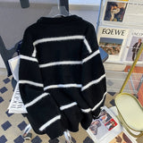 Riolio  New Korean Trendy Men Sweater Light Luxury Knitted Drooping Stripe O Neck Long Sleeve Pullover Casual High Street Knitwear M-3XL