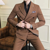 Riolio  ( Blazers + Pants ) Boutique Fashion Solid Color Double-breasted Men's Casual Business Slim Suit 2-piece Set Groom Wedding Dress