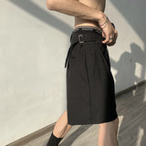 Riolio Summer Grey/Black Suit Shorts Men Fashion Society Mens Dress Shorts Korean Style Loose Straight Shorts Mens Casual Shorts M-XL