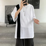 Riolio  Patchwork Short Sleeved T-shirt Men Summer Youth New Loose Quarter Sleeves Korean Trend Simplicity Fashion Half Sleeve Tops