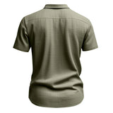 Riolio Summer New Solid Color Linen Men's Shirt Turn-down Collar Short Sleeve Men's Loose Casual Pocket Outdoor Vacation Shirt