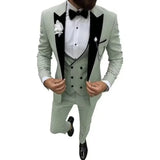 Riolio  Elegant 3 Piece Men's Velvet Tuxedo Suit Slim Fit Peak Lapel Blazer Vest And Pant Set for Business Wedding And Party