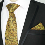 Riolio  Newest Tie Set 8CM Mens Necktie Handkerchief Neck Ties Sets For Man Yellow Color Plaids Stripes Jacquard Cravat Business Party