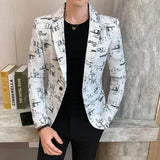 Riolio Men Blazer Spring Fashion High-quality Men Korean Version of The Printed Slim Formal Wedding Party Prom Suit Jacket