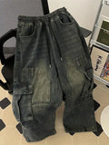 Riolio  Trendy Men's Workwear Denim Pants Autumn Winter New Vintage American Sle Loose Wide Leg Floor-Length Pants