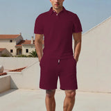 Riolio  Men's summer lapel jacquard thin short-sleeved men's casual sports polo shirt set