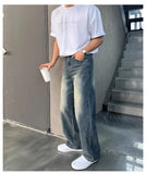 Riolio Autumn New Chic Men Straight Jeans Light Luxury Stylish Vintage Denim Pants Korean Style Urban Fashion Leisure Washing Trousers
