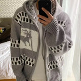 Riolio  Color blocked embroidery design wool knitted sweater spring new item color blocked splicing commuting long sleeved cardigan