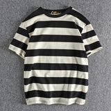 Riolio  Men's Clothing Summer Minimalist Horizontal Stripe T-Shirt Short Sleeve Color Block Trendy Round Neck Casual Half Sleeve Tee