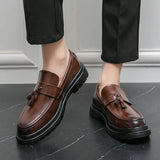 Riolio High quality black men's loafers, fashionable tassels, casual patent leather, wedding business dress shoes, plus size 46