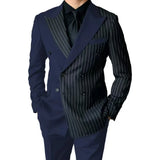 Riolio  Luxury Men's  Striped Suits Slim Fit Peak Lapel 2 Pieces Blazer and Pants Set for Wedding Prom  Evening Party