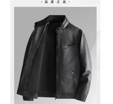 Riolio Stand Collar Slim Pu Leather Jacket Autumn Men fleece warm Motorcycle Causal Coat Male Moto Biker Coat Trendy Mens Clothing