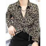 Riolio  Leopard Print Men's Loose Premium Iron-Free Fashion Vintage Long Sleeve Printed Shirt