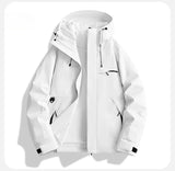 Riolio  Men's Windproof Hooded Jacket Solid Red Multi-Pocket Casual Outdoor Hiking Windbreaker Coat