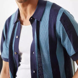 Riolio  Summer Men's Clothing Light Luxury Striped Knit Shirt Short Sleeve Leisure Button-down Retro Fashion Popular Knitwear