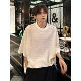 Riolio White O-neck Pleated Stripe T-shirt for Men Vintage Large Size Breathable Soft Short Sleeved T-shirt Summer Loose Casual Tops