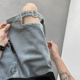 Riolio  Men Summer Thin American Ripped Denim Versatile Loose Casual Mid-sized Pants