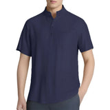 Riolio  Men's Cotton Linen Shirts Casual Short-sleeved T-shirts Hawaiian Henrey Shirt Solid Color Male Tees