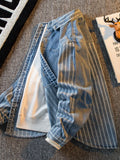 Riolio American Striped Spliced Denim Jacket Men 2025 Autumn Trendy Handsome Men Women Casual Loose Work Shirt Jacket Aesthetic Chic