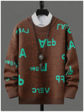 Riolio  New American Trendy Men Sweaters Light Luxury Letter Printed Knit O Neck Long Sleeve Pullover Casual Loose High Street Knitwear