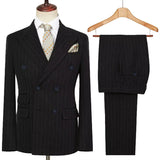 Riolio  Men's Striped 2 Pieces Suits Set Double Breasted Slim-Fit Jacket Casual Business Pants Office Wedding Fashion Formal Attire