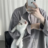 Riolio Spring Autumn Fashion Polo Neck Long Sleeved Shirt Men's Clothing Casual Versatile Solid Color Pocket Button Rope Hombre Tops