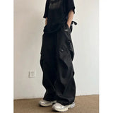 Riolio  Boyfriend Men's Clothing Trousers Cargo Wide Leg Solid Color Elastic High Waist Pockets Spring Autumn High Street England Pants