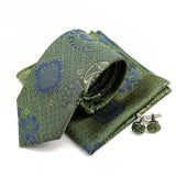 Riolio  New Men's Polyester Tie Pocket Square Cufflink Set Green Wine Red Brown Paisley Flower Necktie Business Party Accessories Gifts