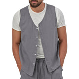 Riolio Summer New Spot Men's Clothing Sleeveless Jacket Solid Color Casual Sports Cotton Linen Top Simple Quick-drying Vest