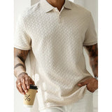 Riolio  Men's Heavyweight Polo Shirt Spring Summer Short-sleeved Jacquard T-shirt Turn-down Collar Casual Fashion Button Male Clothing