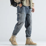 Riolio Fashion Retro Straight Loose Large Size Cargo  Jeans Men's Brand Autumn Winter Casual Small Feet Long Baggy Harem Pants