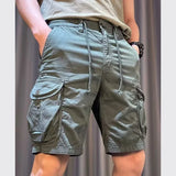 Riolio Men New Summer Cargo Shorts Male Fashion Loose Fit Casual Pants Multiple Pockets Solid Color Khaki Length Mid Trousers