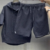 Riolio Men's Summer Loose Casual Two-Piece Set ort Sve ort Pants Breathable Lightweight Comfortable Sun Protection Hat Included