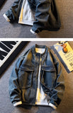 Riolio Spring Autumn Old Blue Loose Large Pocket Stand Collar Denim Jacket Men's Retro American High Street Zipper Jacket Top Urban