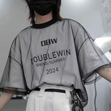 Riolio  Mens T-Shirt Fake Two-Piece Mesh Design T-Shirt Summer Street Wear Fashion Personality Short-Sleeve Top Men'S Clothing New