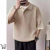 Riolio Summer Trendy Men and Women Hip Hop Knitted Polo Shirt American Couple Loose Retro Korean Personalized Casual T-shirt Top y2k