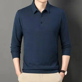 Riolio  High end men's long sleeved polo shirt autumn new item imitation cotton lapel waffle T-shirt loose business casual men's top shi
