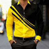Riolio  Men's Color Block Striped Long Sleeve Button Up Shirt Green Black Contrast Casual Dress Shirt
