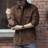 Riolio  Spring and Autumn New American Retro Tooling Brown Shirt Men's Long-sleeved Loose Casual Multi-pocket Shirt