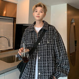 Riolio  Tweed Jacket Men coat 2025 Autumn new Checkered Lapel Collar Single Breasted Coat Fashion Slim Fit Trendy Youth Outerwear Blazer