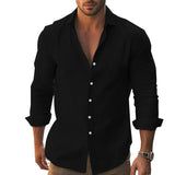 Riolio  European and American cross-border new casual solid color longsleeved shirt cotton lapel button-down long-sleeved beach shirt