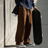 Riolio  Loose Waist Corduroy Casual Pants Straight Slim Design Wide Loose American Style Sensual Pants Men