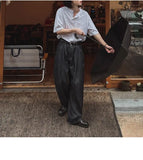 Riolio New Fashion Korean Style Men T-shirt Light Luxury Henry Collar Tops Casual Loose High Quality Solid Color Half Sleeve Tees M-2XL