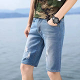 Riolio 28-40 New Summer Men's Personalized Washable Perforated Denim Pants Large Casual Middle Pants