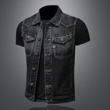 Riolio High-end Heavy Motorcycle Retro Fashion Handsome with Trend Black Gradient Male Denim Vest Sleeveless Vest  S-6XL