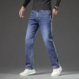 Riolio  Autumn New Men's Straight Loose Dark Gray Jeans Classic Style High Elasticity Baggy Pants Male Plus Size 40 42 44