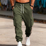 Riolio  Men's Striped Side Cargo Joggers Loose Fit Drawstring Casual Sports Pants With Multi Pockets