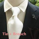 Riolio  2pcs Neck Tie Set Classic Solid Brown Green Neckties Casual Business Retro Ties Brooches Wedding Party Suit Accessories Cravat
