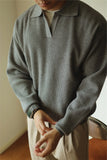 Riolio  New American Chic Men Polo Sweater Luxury Trendy Business V Neck Knit Solid Color Pullover Leisure Slim-fit Long Sleeve Knitwear